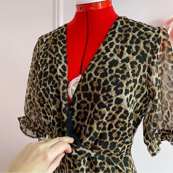 New ASOS NA-KD Leopard Dress, Wrap Front, Slit Detail, Short Sleeve, Midi, US S - Picture 6 of 12